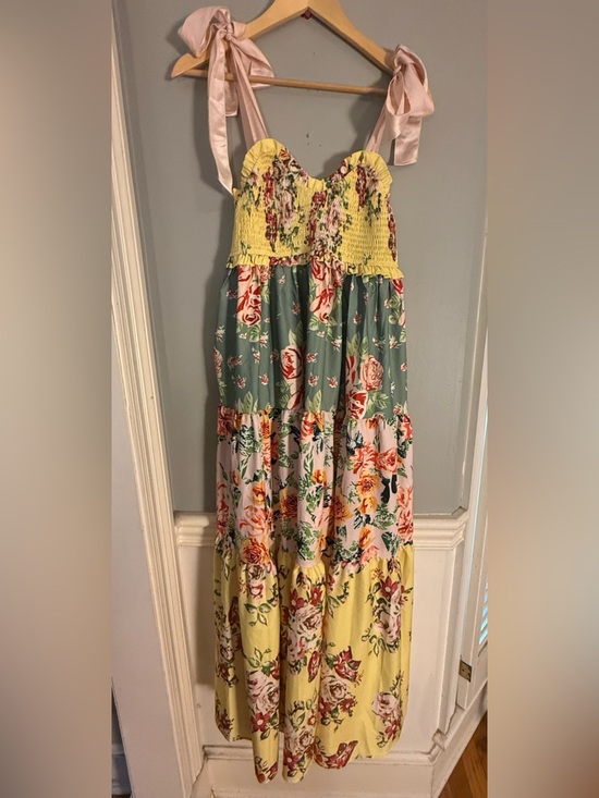 Dresses & Skirts - Floral Patchwork Smocked Tie Strap Cottagecore Prairie Maxi Dress Small